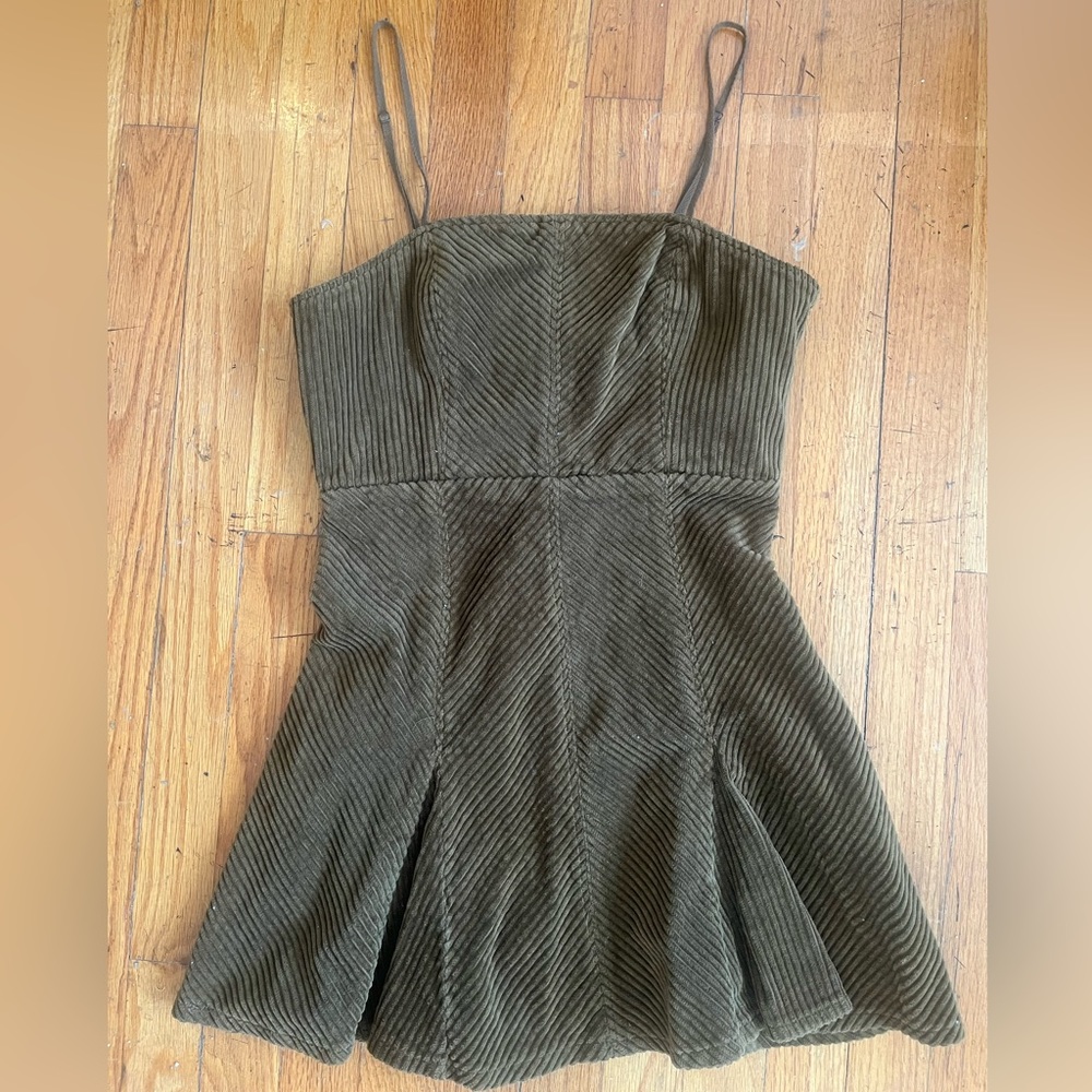 Urban Outfitters Size Small S Green Brown Corset Corduroy Mini Dress Kenzie